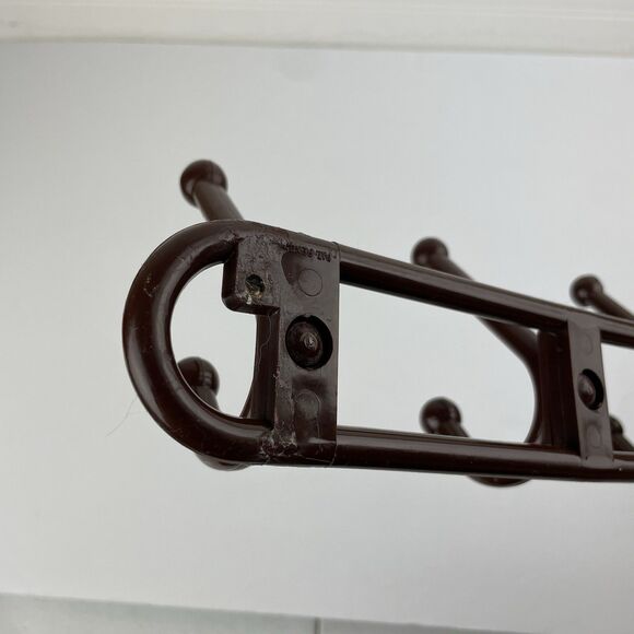 Vintage 80s Brown Plastic Wall Mounted 3 Hooks Hanger Yaffa Style Retro Entryway - Picture 4 of 11